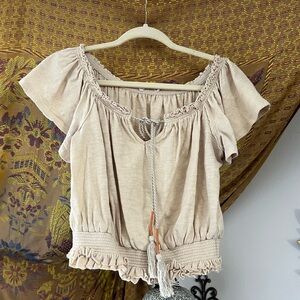 Beige Boho off the shoulder blouse